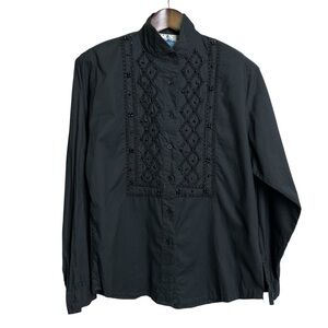 I Love Cowboys Women's Medium Beaded High Neck Button Up Blouse Western